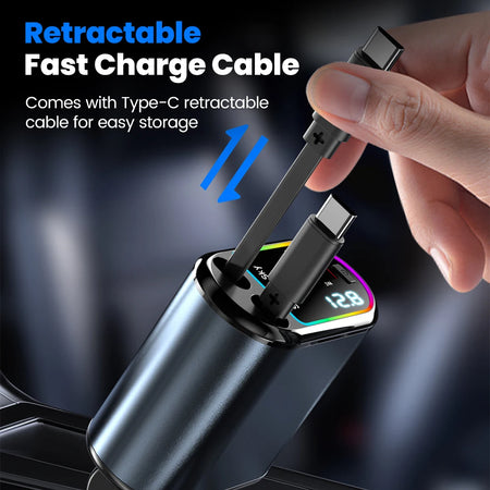 120W 4-In-1 Retractable Car Charger Type-C - Fast Charge