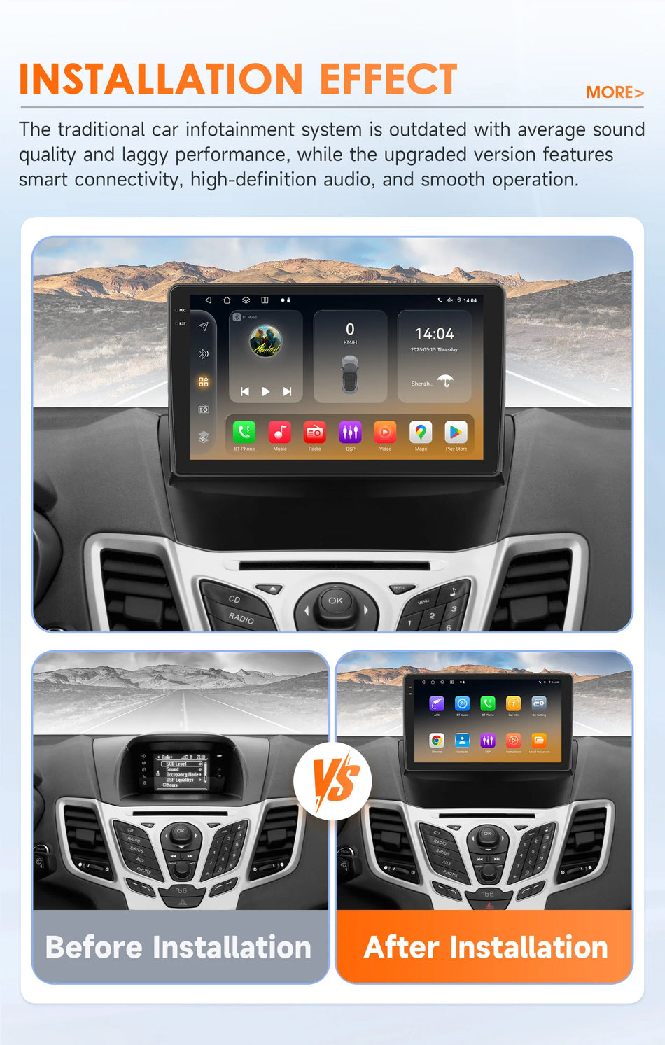 Hizpo 9 Tommer CarPlay Android Auto Ford Fiesta MK7 Radio