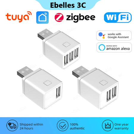 Tuya WiFi/Zigbee Smart USB Adapter with App Control and Voice Assistance