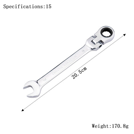 72-Tooth Flexible Ratchet Wrench Spanner Set for Auto &amp; Home Repair 15mm