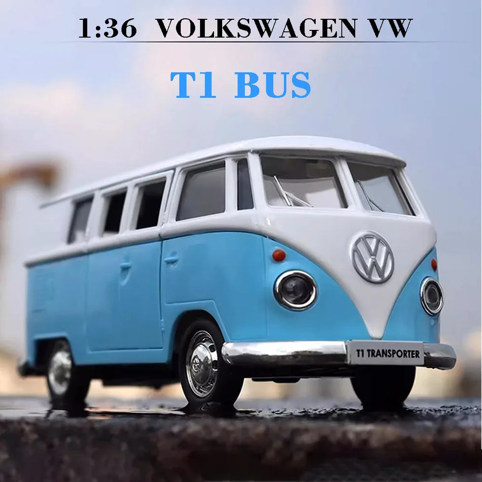 Coche de Juguete Aleación Diecast, Retroceso, Escala 1:36 para Volkswagen T1 Bus