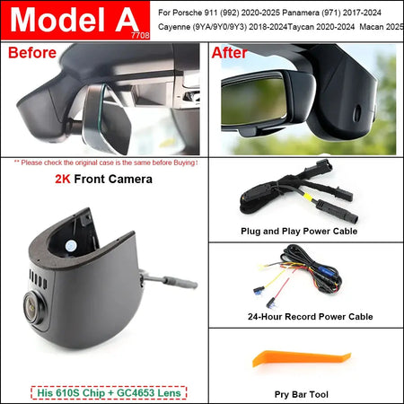 Plug and Play Hidden 4K Dash Cam Car DVR Front/Rear Camera For Porsche Panamera Cayenne Macan Taycan 911 718 2010-2025 by InterCyprus Trading Ltd
