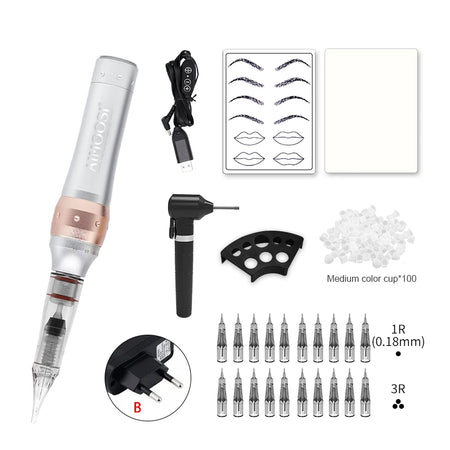 Aimoosi M7 Tattoo Machine Set - PMU Gun For Beginners Set-EU Silver