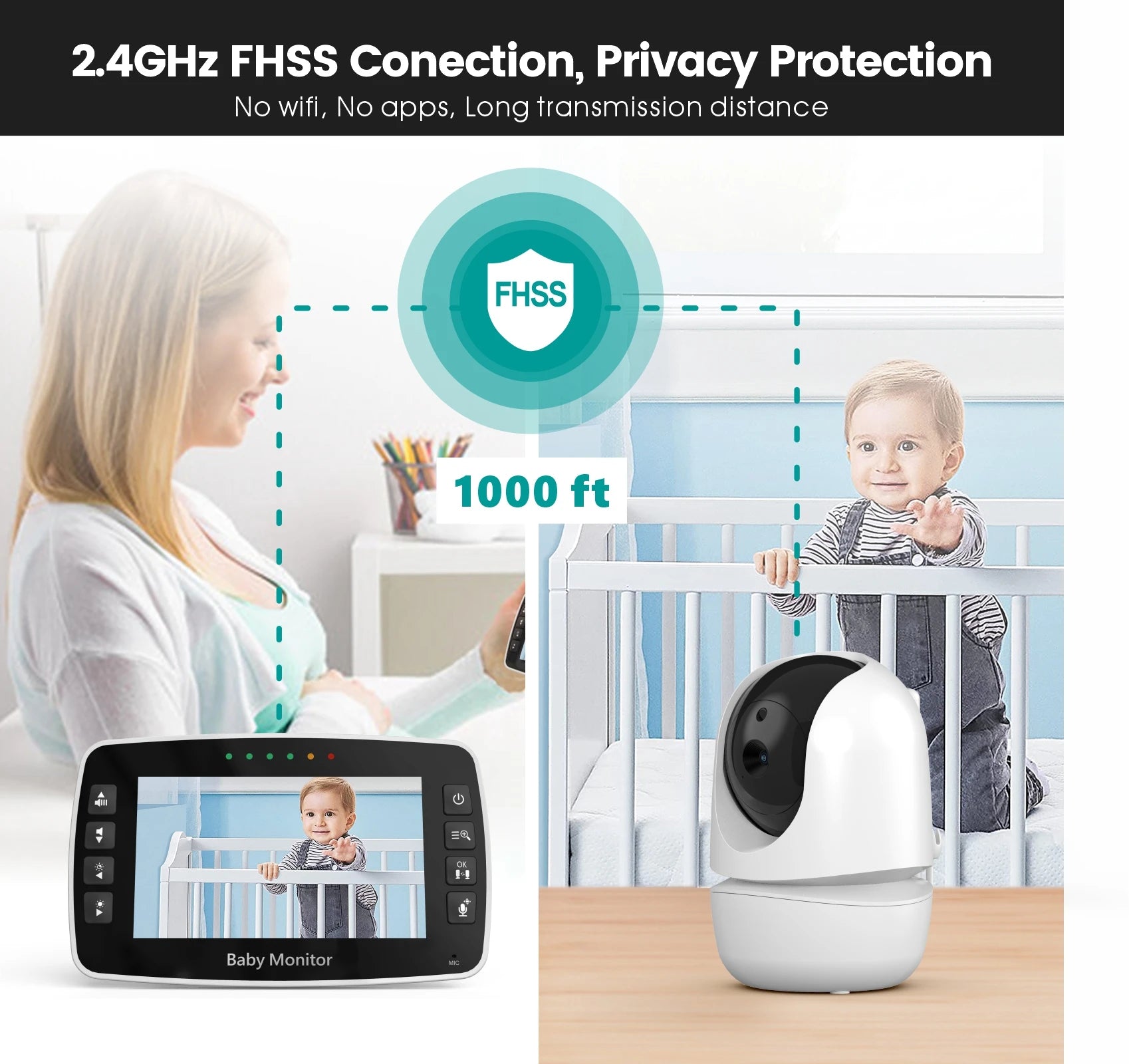 4.3-Inch Wireless PTZ Baby Monitor with Temperature Display