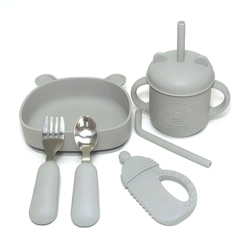 CZSAE Children's Dinnerware Set &ndash; Fall-Resistant Silicone Suction Bowl gray