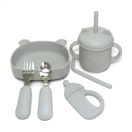 CZSAE Children's Dinnerware Set &ndash; Fall-Resistant Silicone Suction Bowl gray