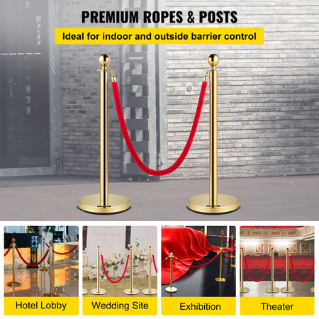 SucceBuy Velvet Ropes Gold Stanchion - Ball Top Design