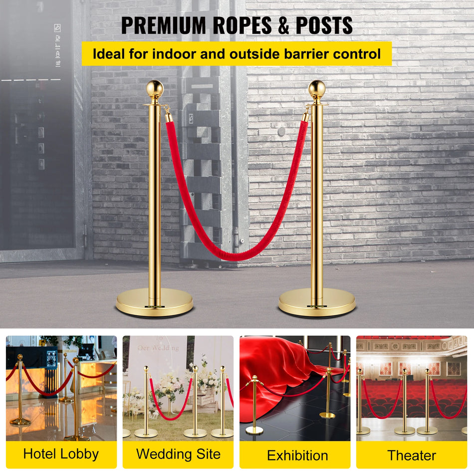 SucceBuy Velvet Ropes Gold Stanchion - Ball Top Design