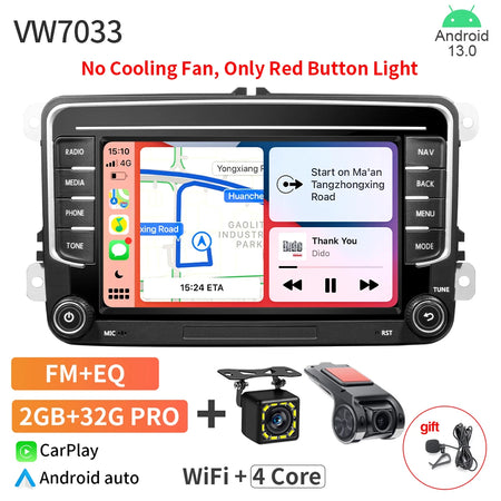 7Inch Car Radio CarPlay Android Auto &ndash; 4Core 4+64GB VW7033 DVR 12LED MIC