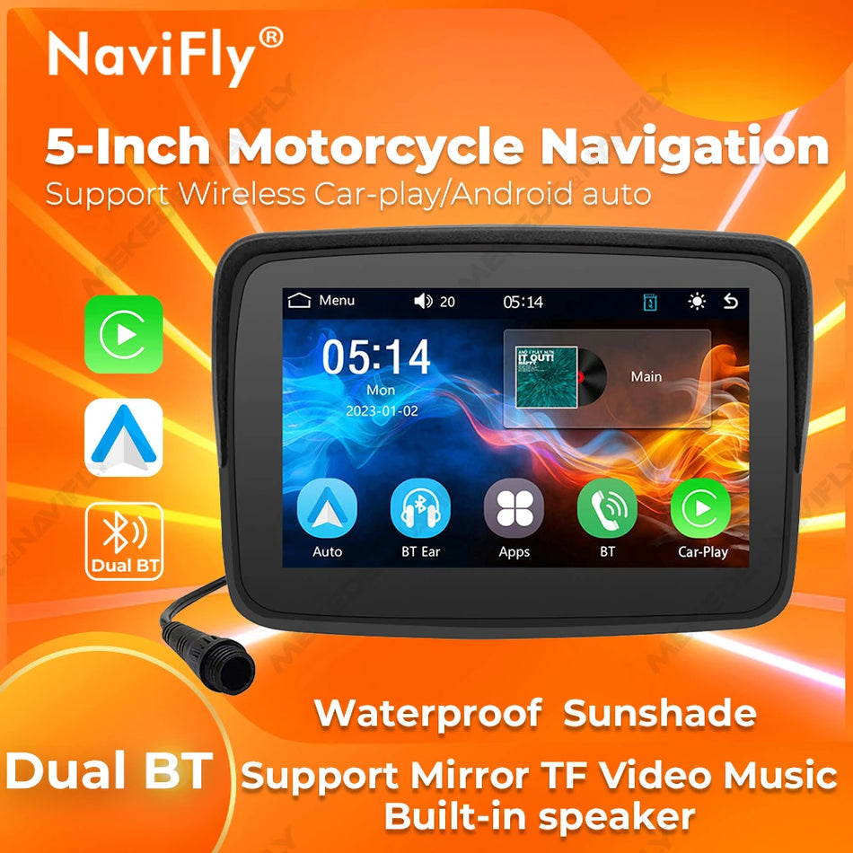 NaviFly 5 Inch Motorcycle GPS &ndash; Wireless Carplay and Android Auto Support