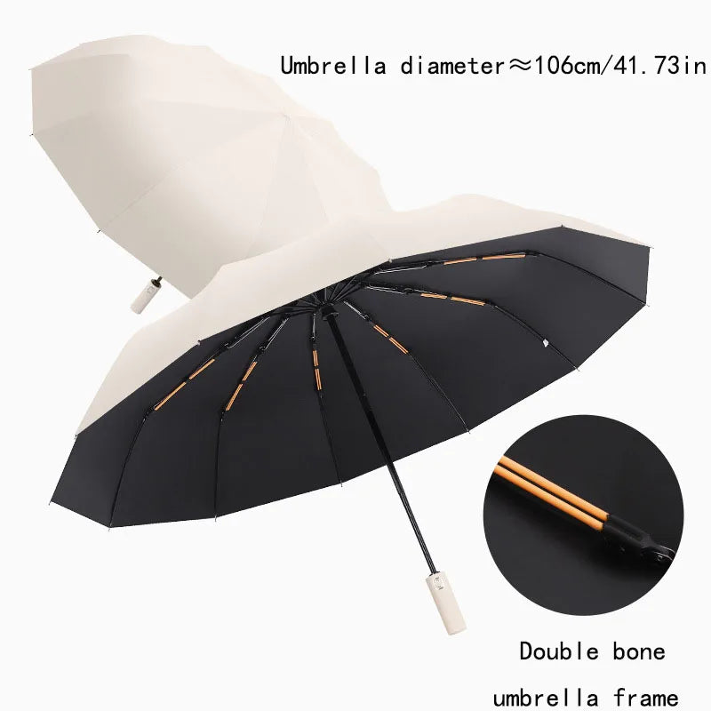 Reinforced 24-Bone Umbrella &ndash; Strong and Durable Wind-Resistant Design Beige