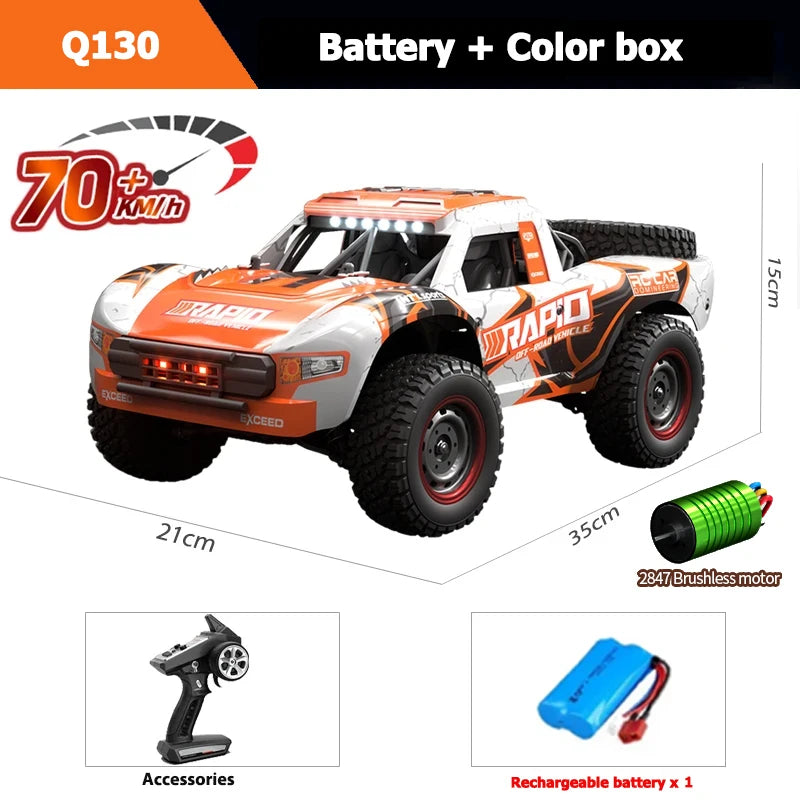 Teranty JJRC Q130 1:14 4WD Brushless RC Car - High-Speed Drift Monster Truck Orange-70km 1B