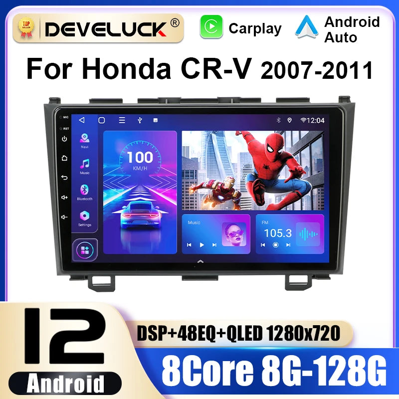 Honda CR-V 2006-2012 Android 12 Autorádio s 9palcovým IPS displejem, GPS navigace s offline mapami, CarPlay