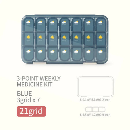 Portable 21 To 28 Grids Weekly Pill Box &ndash; Seven Day Case 21Grids Blue