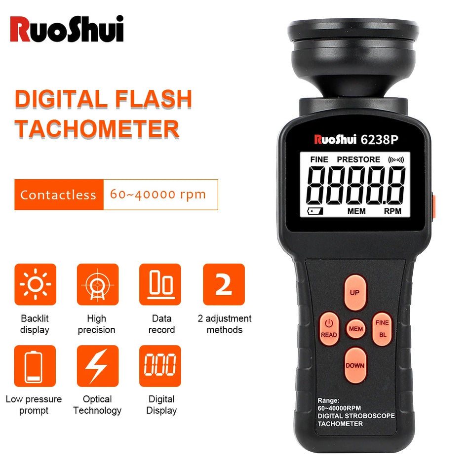 RuoShui 6238P Stroboskop Taho-metar LCD 60 do 39999 RPM
