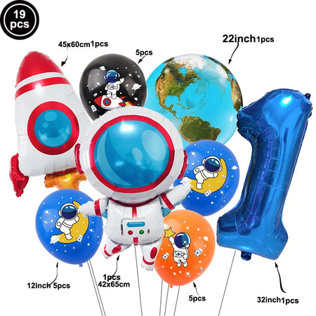 Galaxy Space Balloons Set - 32-Inch Number, Rocket &amp; Astronaut for Boys' Parties
