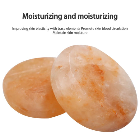 Round Massage Stone Pink Salt Crystal &ndash; Hand Carved Set
