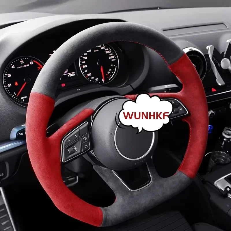 Couvre-volant en cuir suédé noir cousu à la main, antidérapant pour Audi A3 A4 S4 A5 Q3 RS4 S3 2016-2022