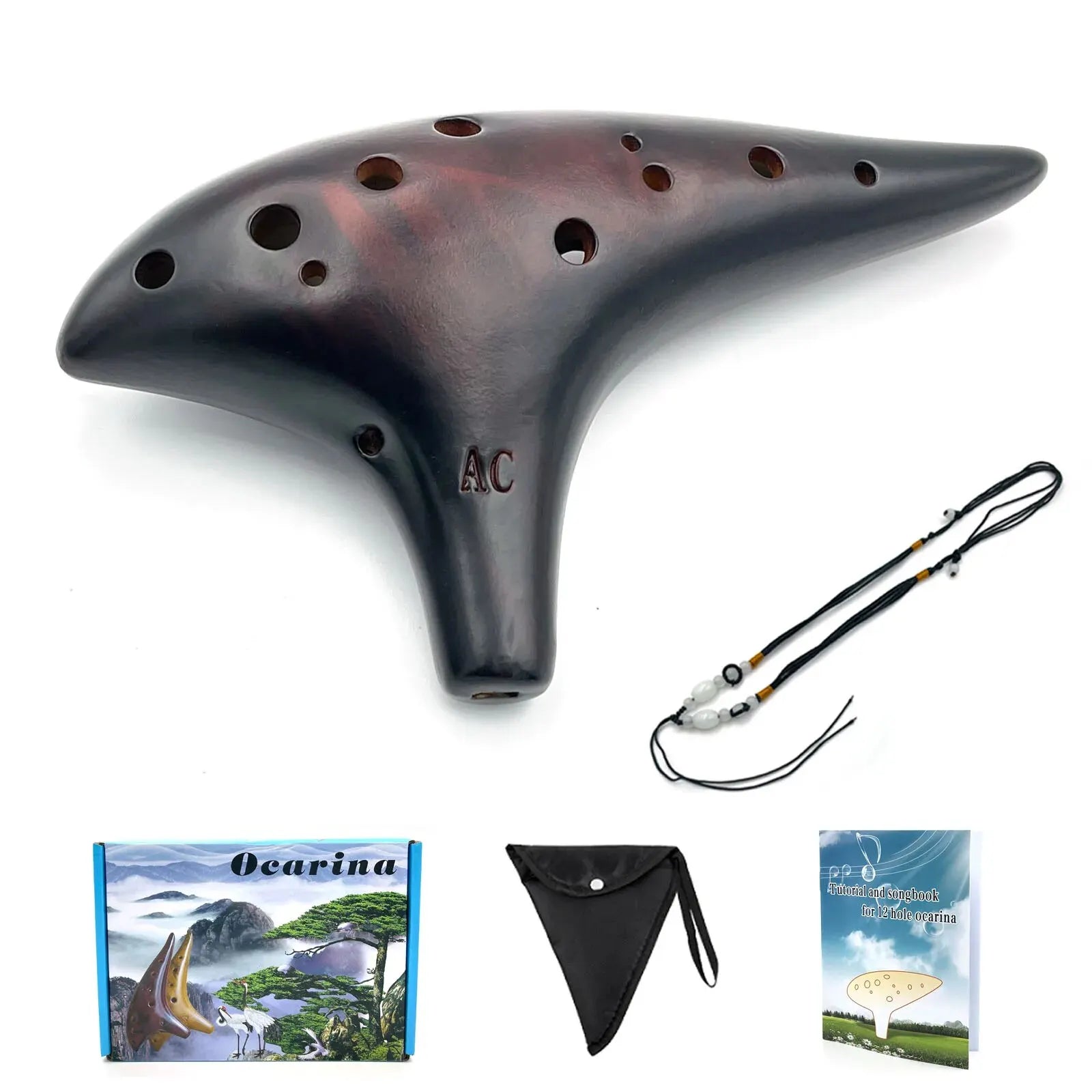 Ocarina12 Tones Alto C Ceramic Ocarina &ndash; With Song Book BROWN