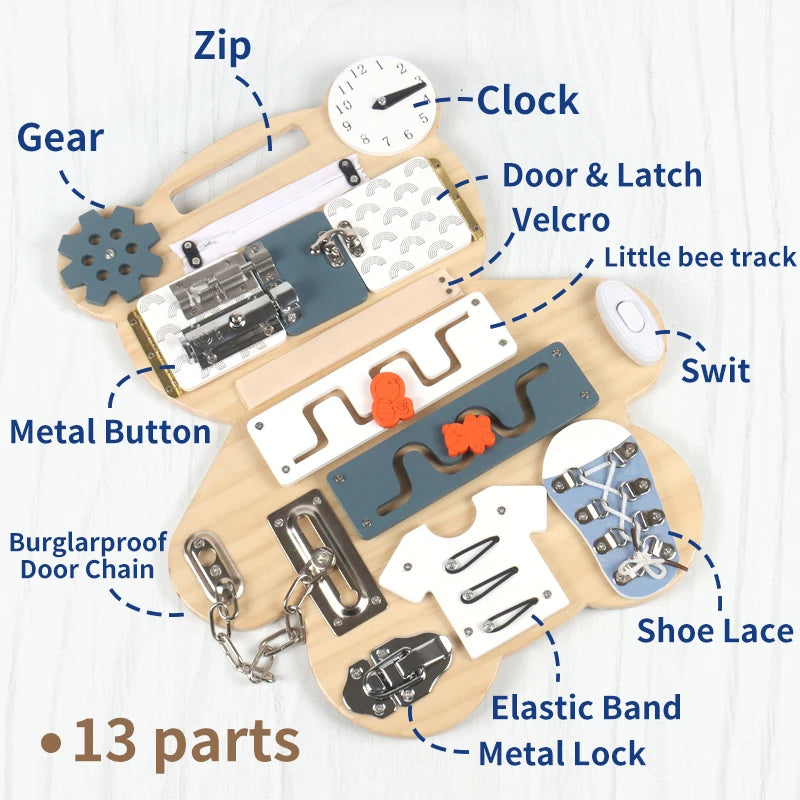Montessori Bear Busy Board &ndash; Travel Ready Life Skill Toy