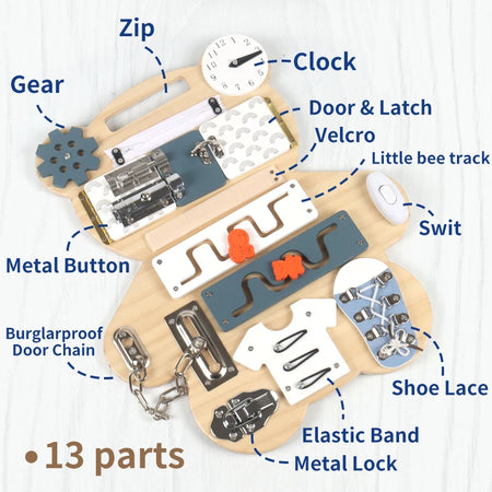 Montessori Bear Busy Board &ndash; Travel Ready Life Skill Toy