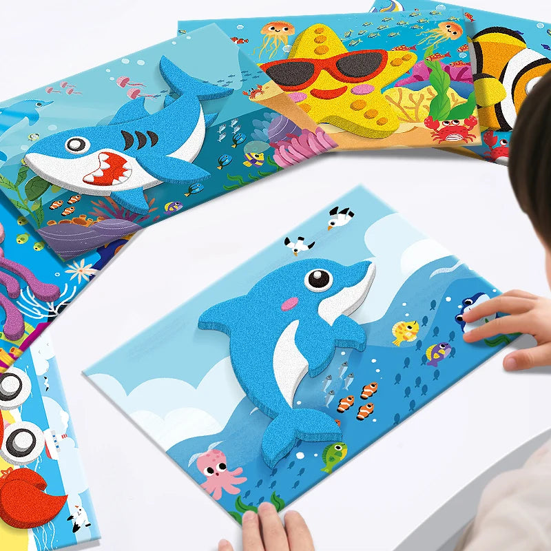 10 Peças Autocolantes de Espuma 3D Para Crianças Conjunto de Puzzle DIY Costas