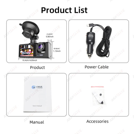 Dash Camera Night Vision 3-Lens DVR &ndash; 1080P IPS Screen