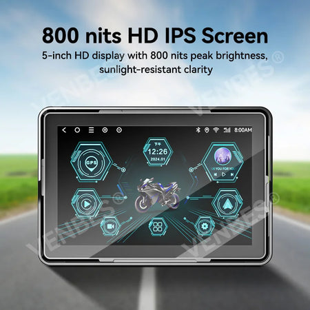 VENBES 5 Inch Motorcycle Navigation Screen &ndash; IP67 Waterproof with Bluetooth and Android Auto