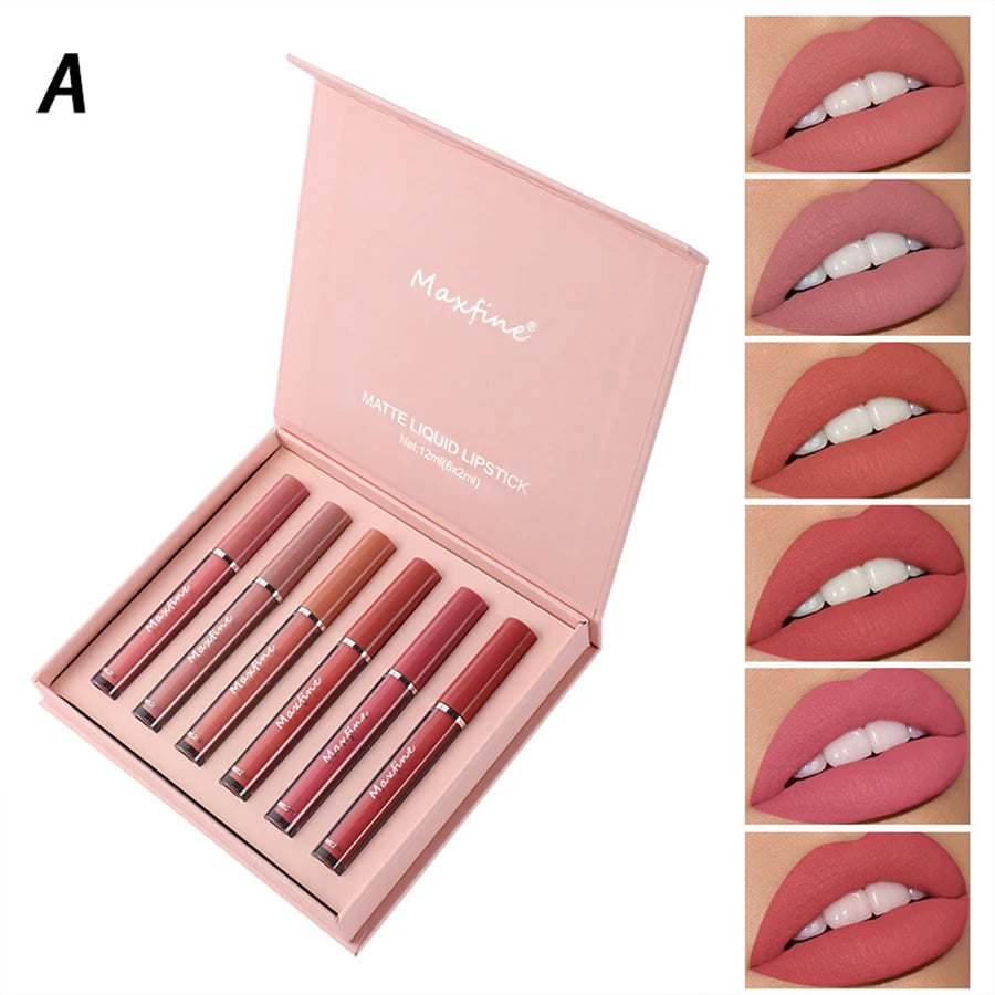 MAXFINE 6PC Matte Velvet Lip Gloss Set A