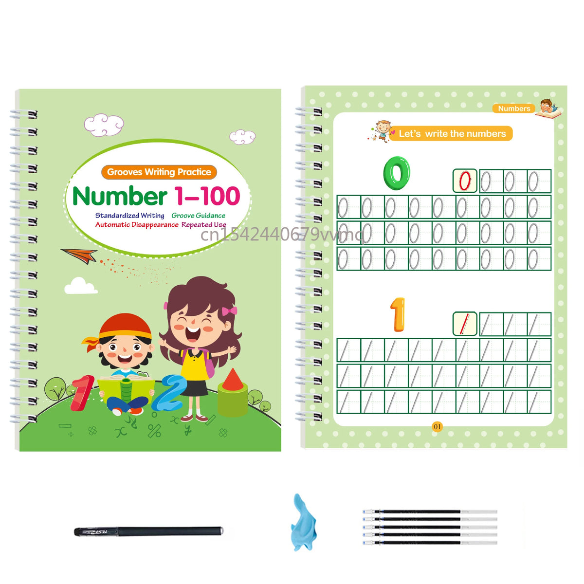 Reusable English Learning Calligraphy Book for Kids - Practice Writing, Drawing, and Numbers Education Toy Number-1Book