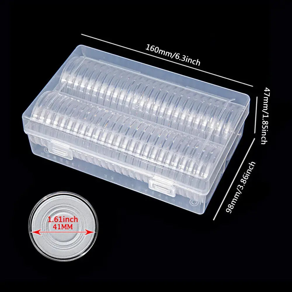 50Pc 41mm Coin Capsules Box with Inner Cushions Plastic Storage Protection Case by InterCyprus Trading Ltd