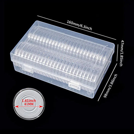 50Pc 41mm Coin Capsules Box with Inner Cushions Plastic Storage Protection Case by InterCyprus Trading Ltd