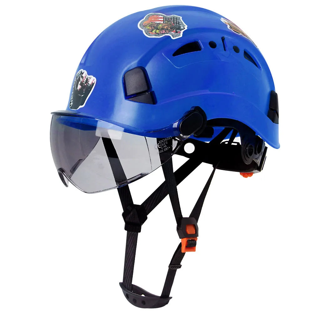 CE Safety Helmet With Goggles &ndash; Includes 50 Pcs Stickers Blue Dark Lenses