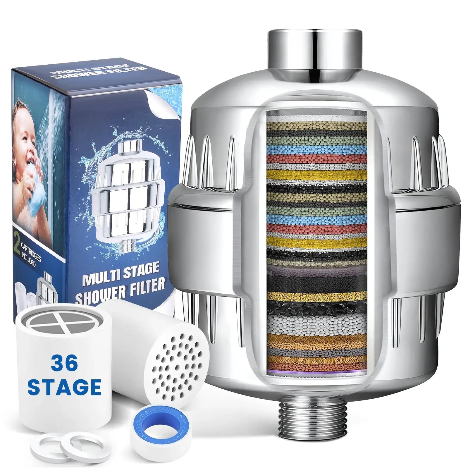 36 Stage Shower Filter for Hard Water Filter with Vitamin C to Soften ...
