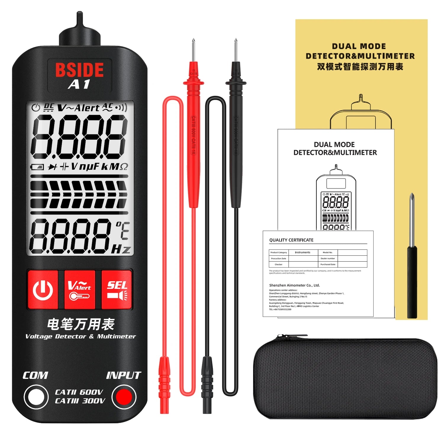 BSIDE A1 Voltage Tester Pen Multimeter - Non Contact Live BSDIE A1 BAG / CHINA