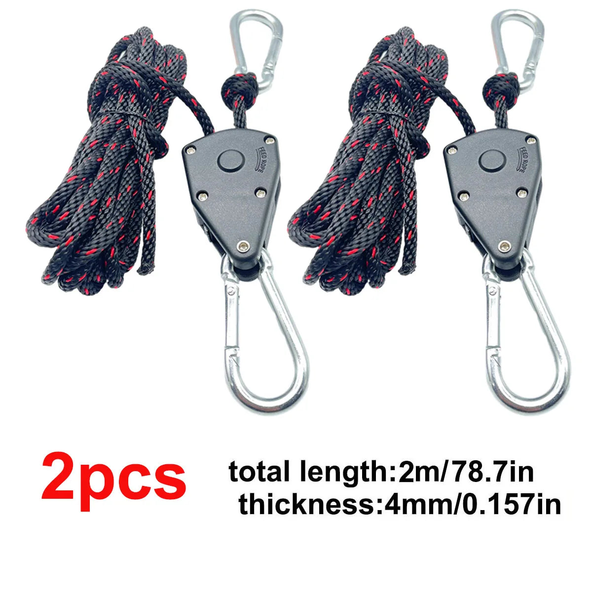 4mm Outdoor Tent Tie Down Rope with Pulley Tightener - 2pc Set 2m 2pcs