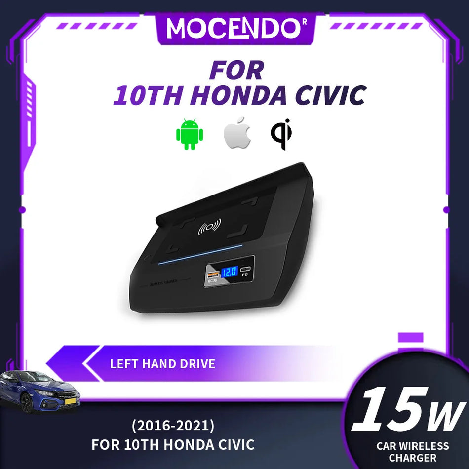Chargeur de voiture sans fil 15W pour Honda Civic 2016-2021 Tapis de charge rapide