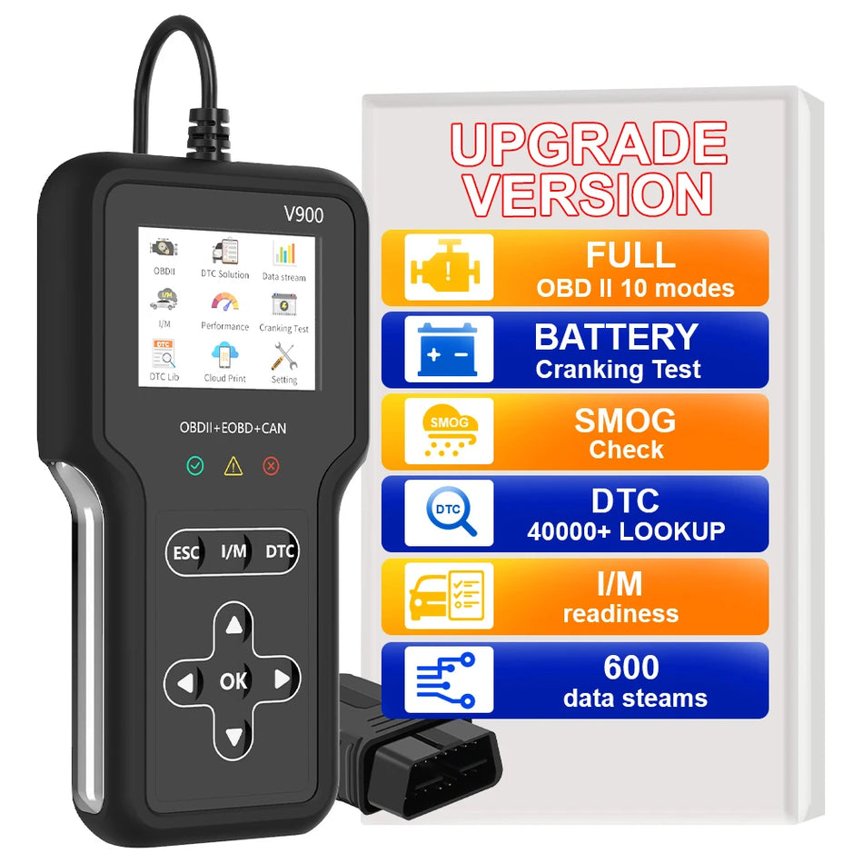 V900 OBD2 Klaidų Skaitytuvas, OBD II/EOBD Skeneris su Klaidų Kodais ir Variklio Patikra