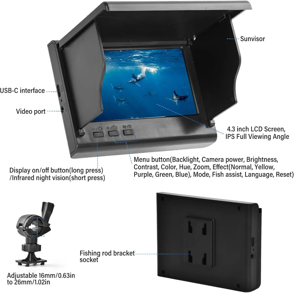 4.3-inch Fish Finder Camera with Infrared Night Vision &amp; IPS Display