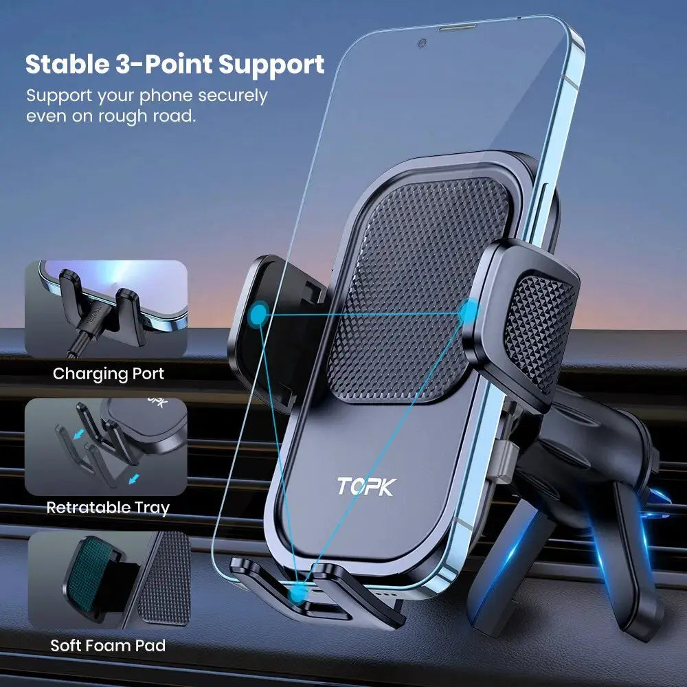 TOPK Car Phone Holder Mount [Upgraded Support Function] Metal Hook Cell Phone Holder For Car Air Vent Compatible With All Phones by InterCyprus Trading Ltd