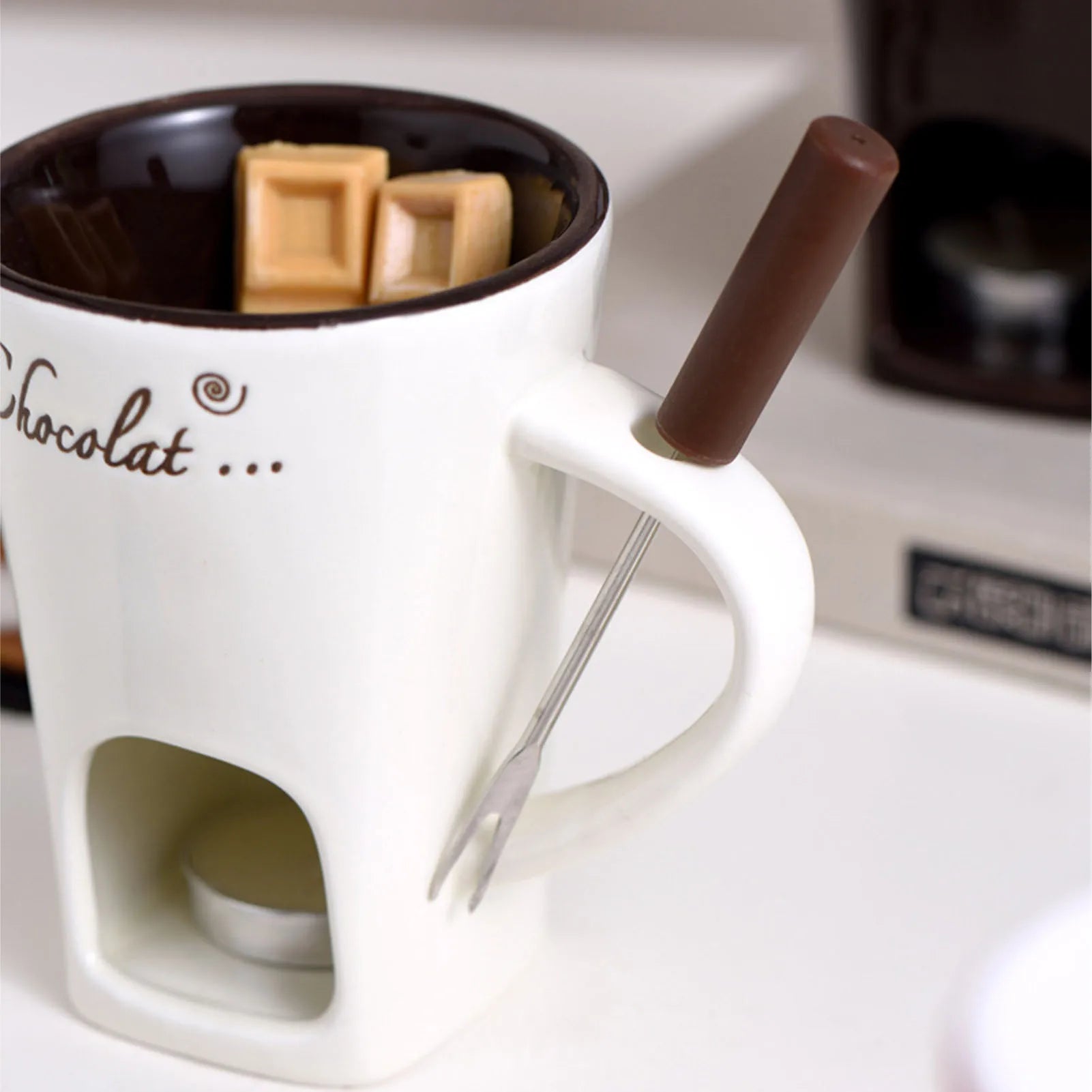 Chocolate Melting Cup Fondue Mug &ndash; Ceramic Butter Warmer