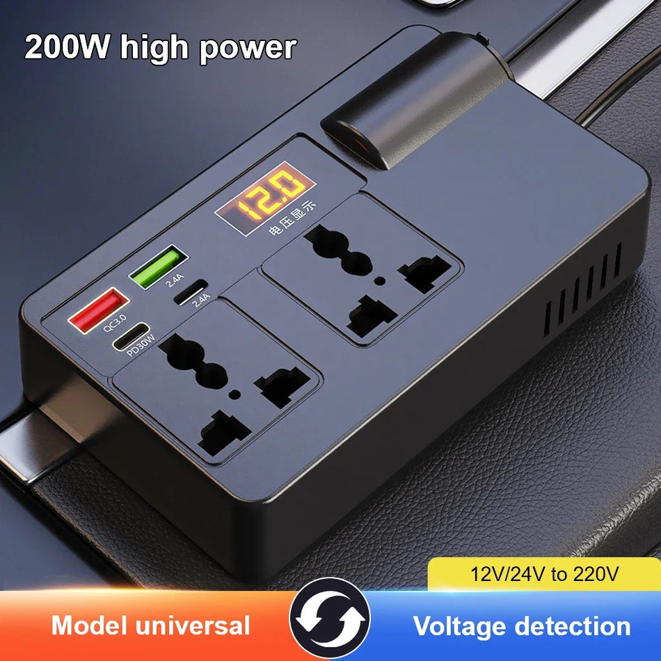 200W Car Power Inverter DC To AC With 7 USB And PD Type C Ports