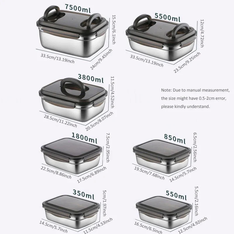304 Stainless Steel Versatile Bento Box - Multiple Sizes Available