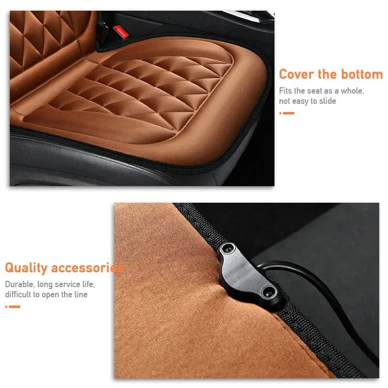 Winter Heated Car Seat Cushion - 2PC 12V Universal Mat for Comfort and Warmth