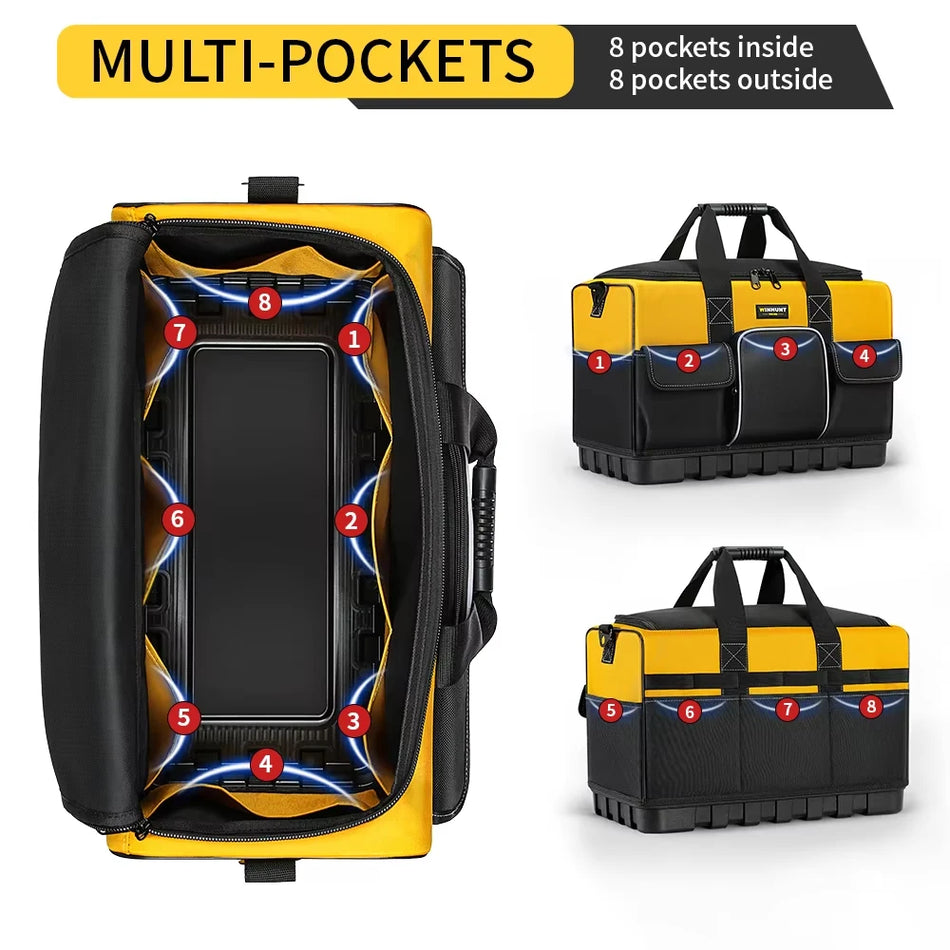 Sac à outils étanche pour électriciens avec fond rigide et multi-poches en oxford