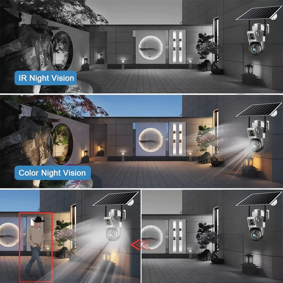 8MP 4K Solar Camera Dual Lens HD Night Vision Safety Protection Built-in Battery PTZ Surveillance 4G Camera Security CCTV