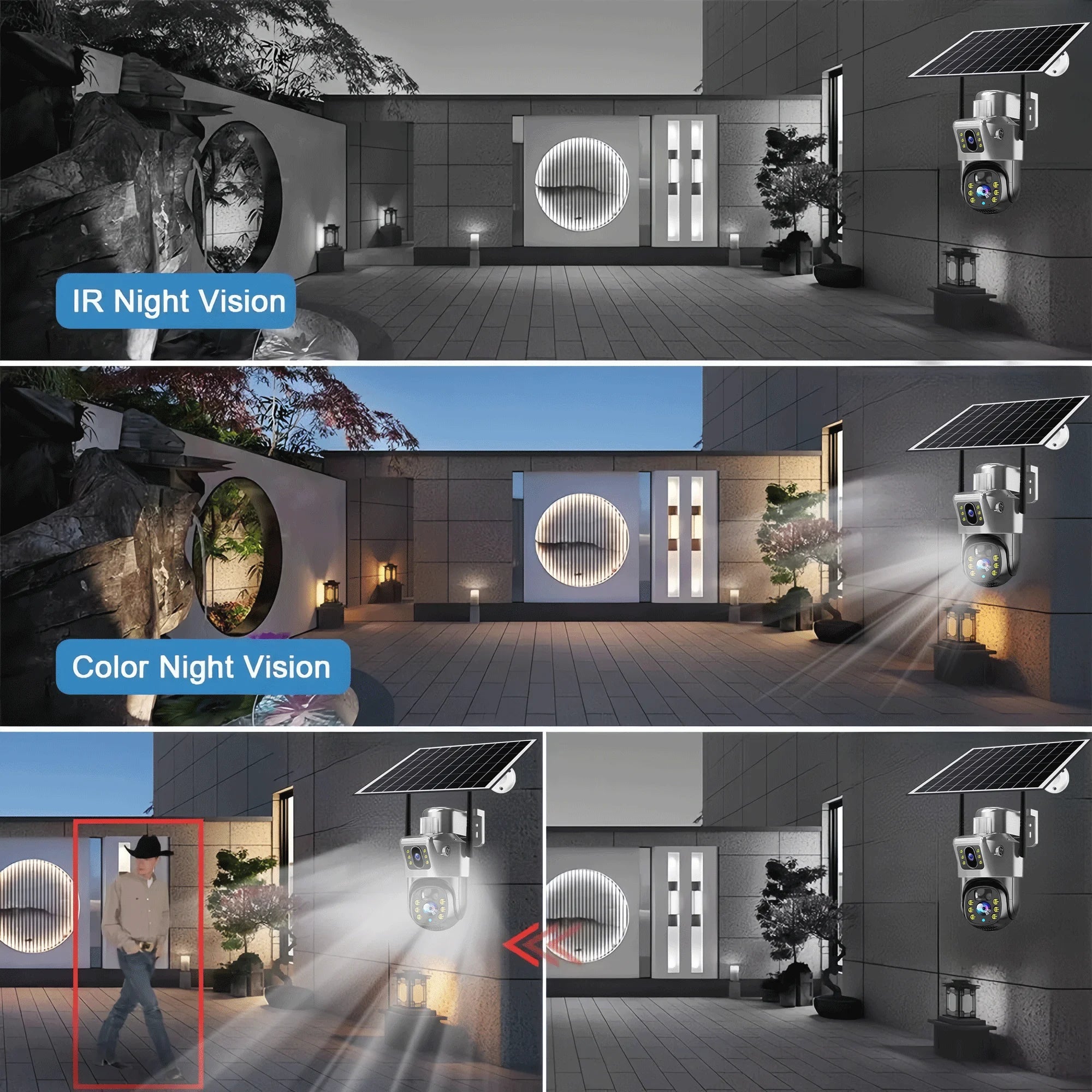 8MP 4K Solar Camera Dual Lens HD Night Vision Safety Protection Built-in Battery PTZ Surveillance 4G Camera Security CCTV