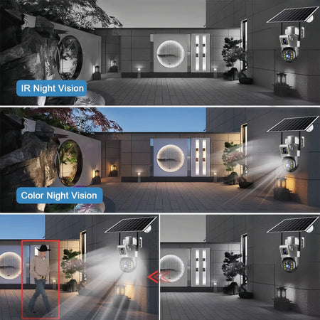 8MP 4K Solar Camera Dual Lens HD Night Vision Safety Protection Built-in Battery PTZ Surveillance 4G Camera Security CCTV