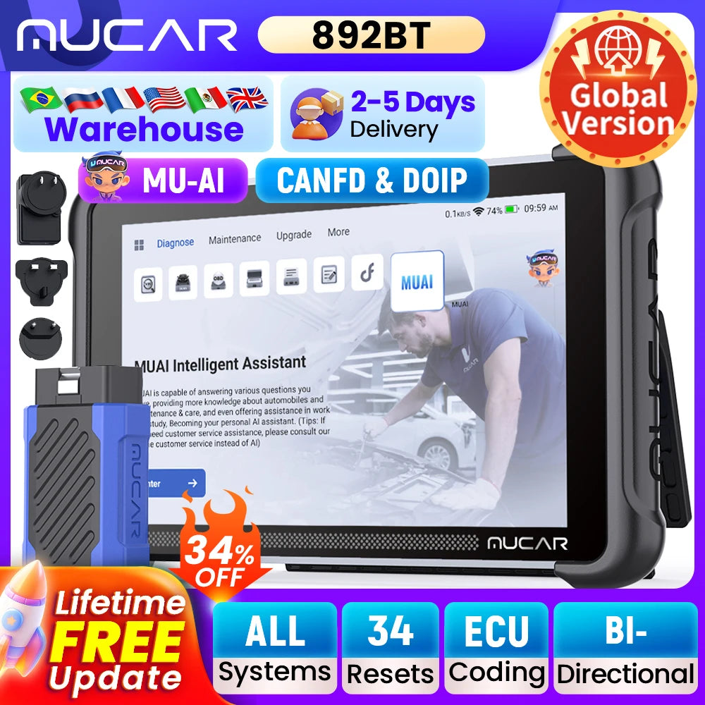 MUCAR 892BT &ndash; AI Assist Bi-Directional OBD2 Scanner