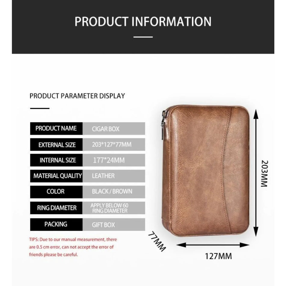Scatola Umidificatore per Sigari da Viaggio in Pelle Legno di Cedro 4 Sigari